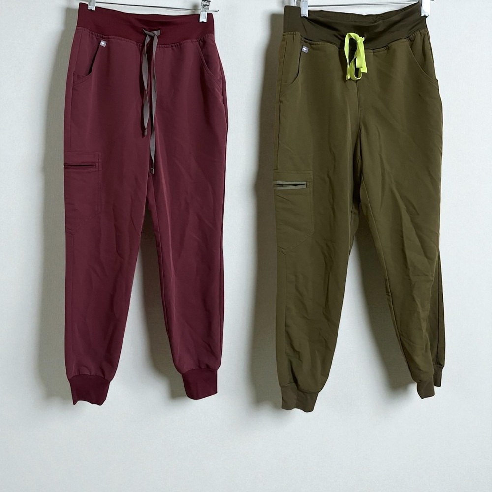Figs High Waist Zamora Burgundy & Olive Green Jogger Scrubs Size XS Bundle